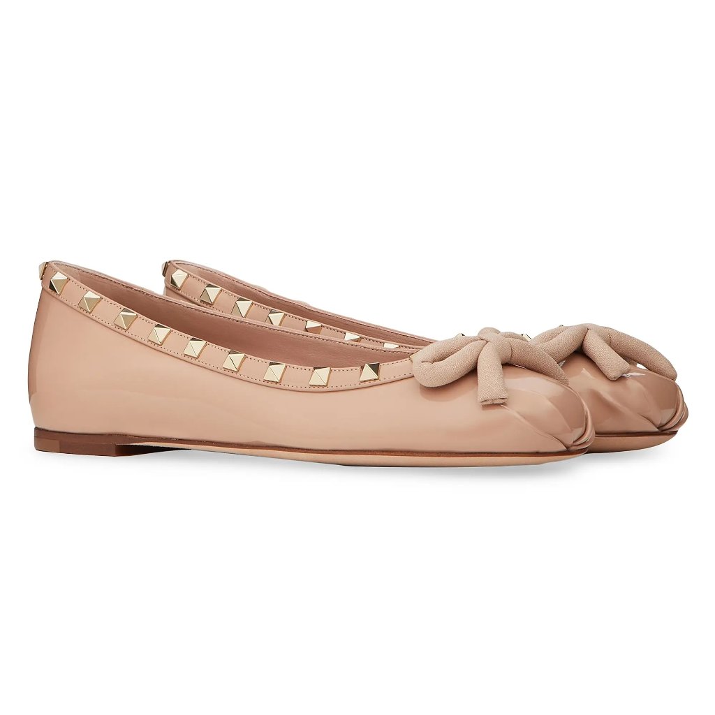 Valentino Rockstud Studded Bow Patent Leather Ballet Ballerina Flat Shoes